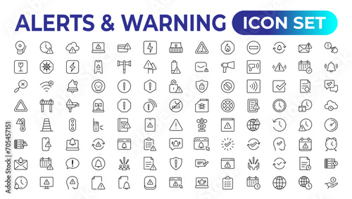 Set of alerts and warning Icons. Simple line art style icons pack. Vector illustration Set of thin line web icon set, simple outline icons collection, Pixel Perfect icons, Simple vector illustration. photo