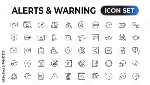 Set of alerts and warning Icons. Simple line art style icons pack. Vector illustration Set of thin line web icon set, simple outline icons collection, Pixel Perfect icons, Simple vector illustration.