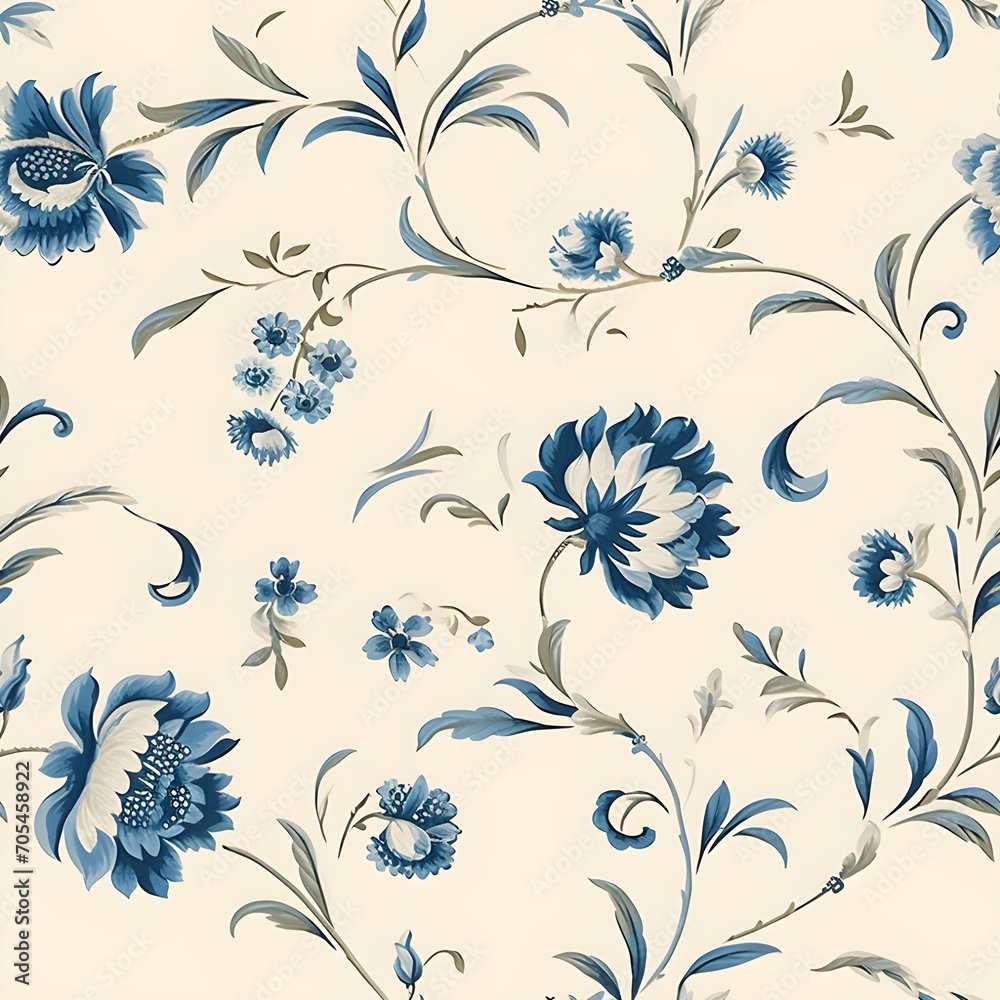 Seamless pattern of plants and flowers ,minimal style, watercolor
