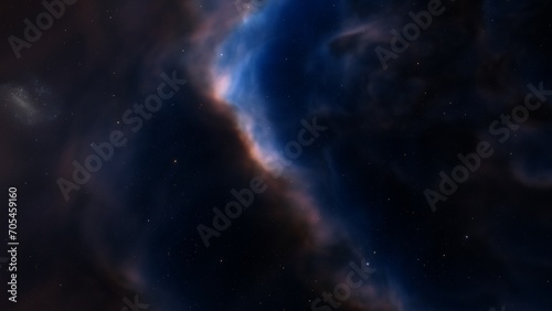 Cosmic background with a blue purple nebula and stars 