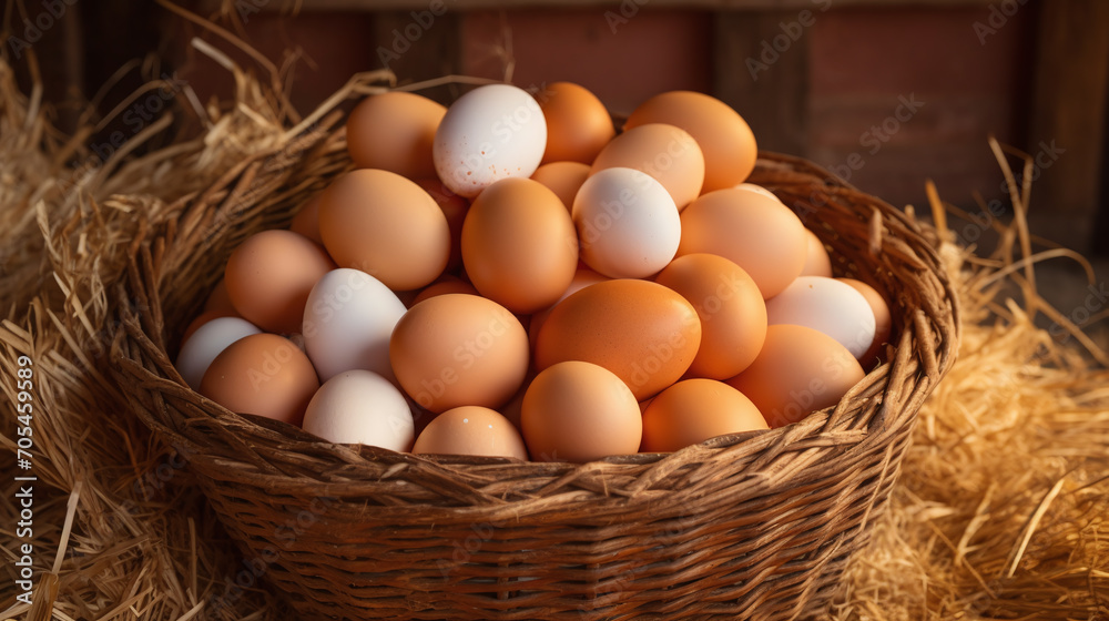 Chicken eggs in the basket at the farm. Chicken eggs in the basket at the farm.