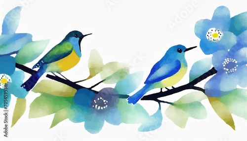 カラフルでかわいい鳥がとまっている枝の罫線