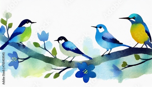 カラフルでかわいい鳥がとまっている枝の罫線
