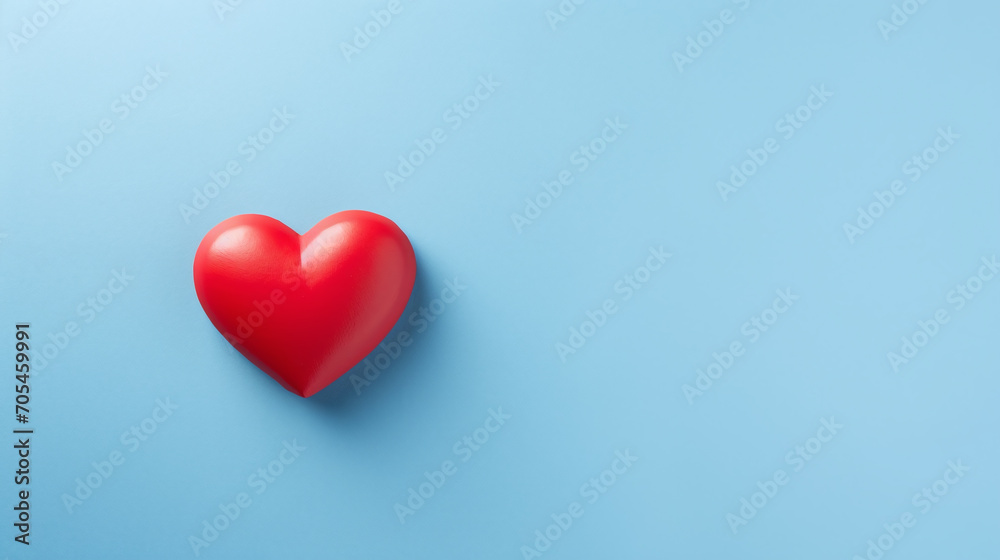 Red heart isolated on a blue background.