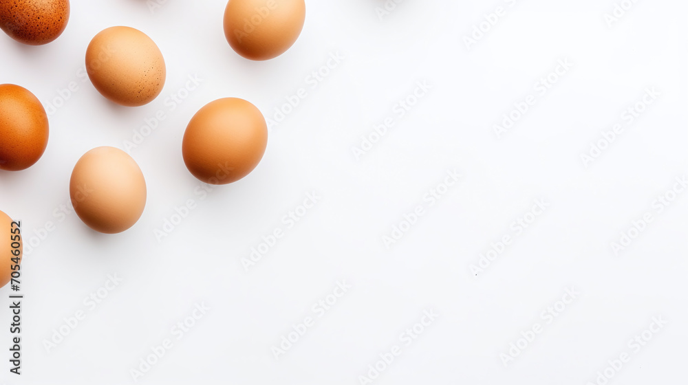A group of chicken eggs isolated on white background with copy space. A group of chicken eggs isolated on white background with copy space.