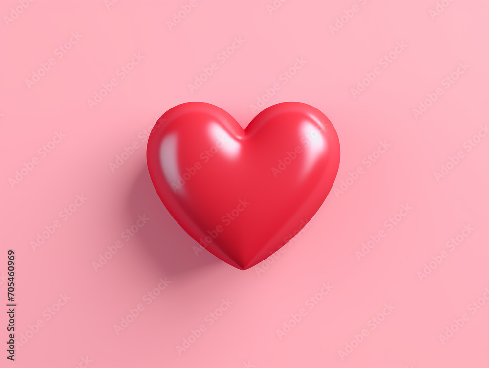 Shiny red heart on a pink background.