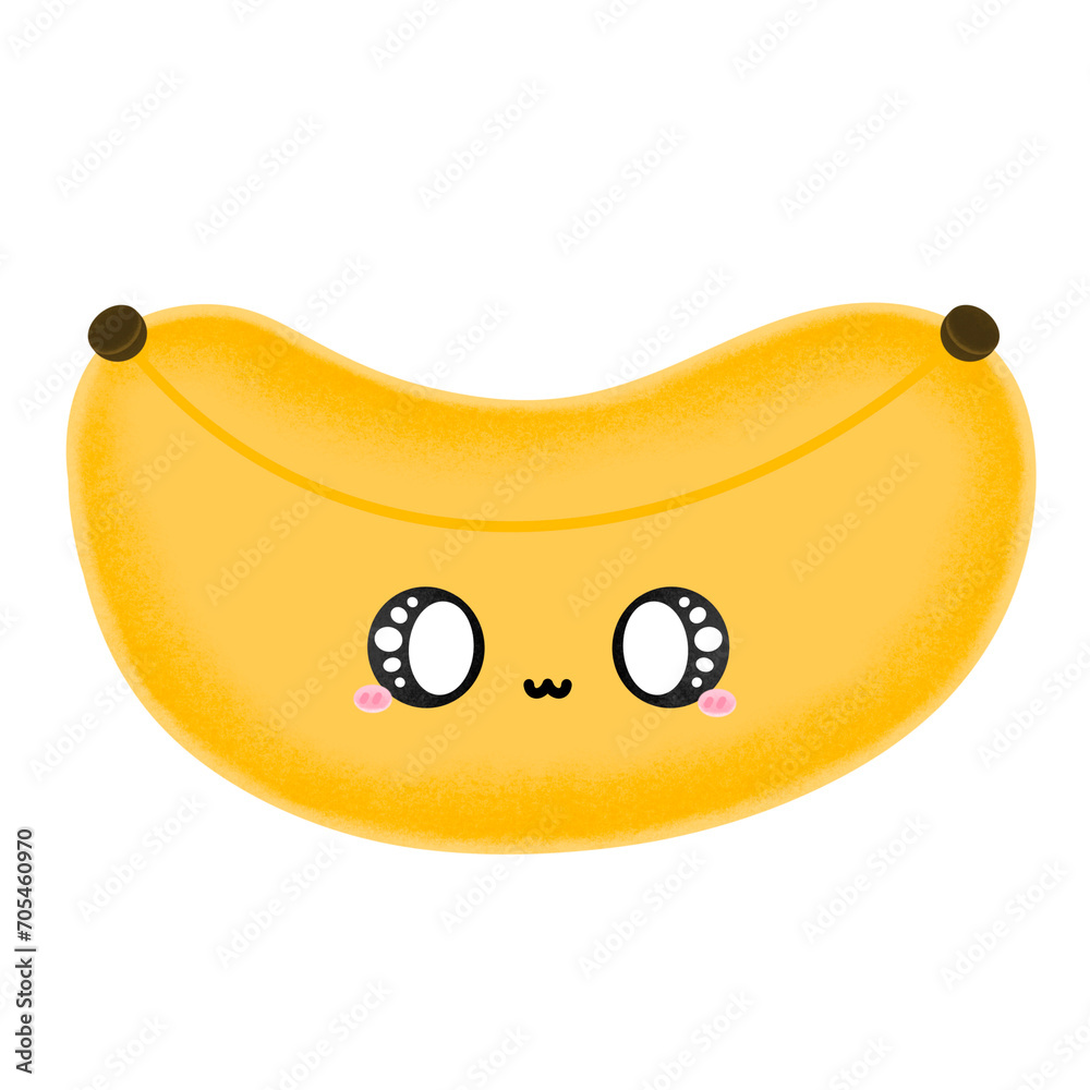 Cute Banana Emoji Mascot Character Kawaii Cartoon illustration Banana Emotional Banana Adorable Face Kawaii Banana