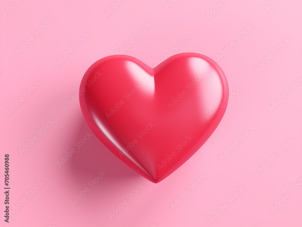 Shiny red heart on a pink background.
