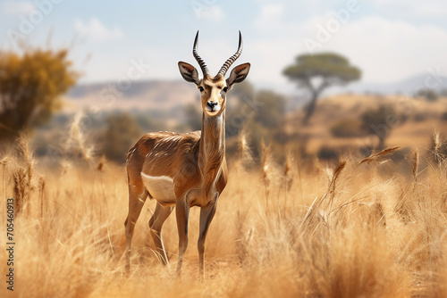 Generative AI Image of Impala Bull Animal Standing in the African Savanna