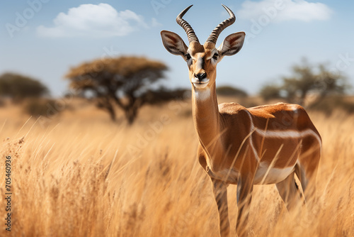 Generative AI Image of Impala Bull Animal Standing on African Savanna Prairie