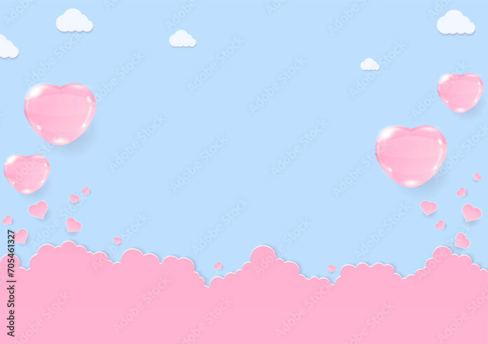 Heart balloon and cloud on blue background