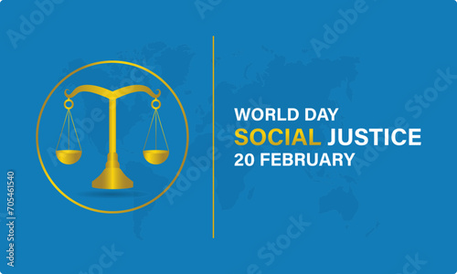 World Day of Social Justice celebrated every year of 20th February, Vector banner, flyer, poster and social medial template design.
