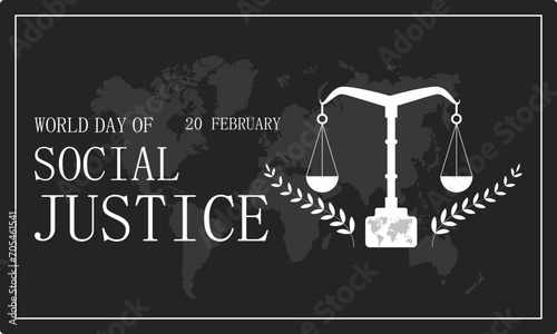 World Day of Social Justice celebrated every year of 20th February, Vector banner, flyer, poster and social medial template design.