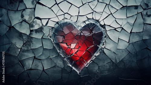 Broken glass heart with cracks concrete surface heartbreak concept