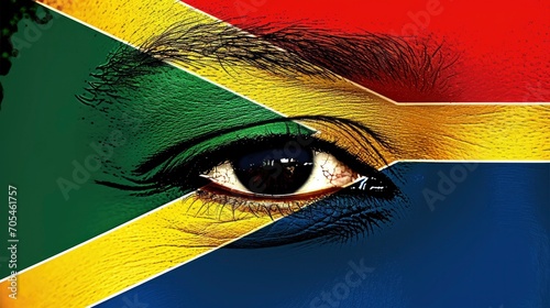 African Face with the Colors of the South African Flag, Symbolizing Unity and Identity. Concept of Black History Month, African American Heritage, and the Strength of Black People.