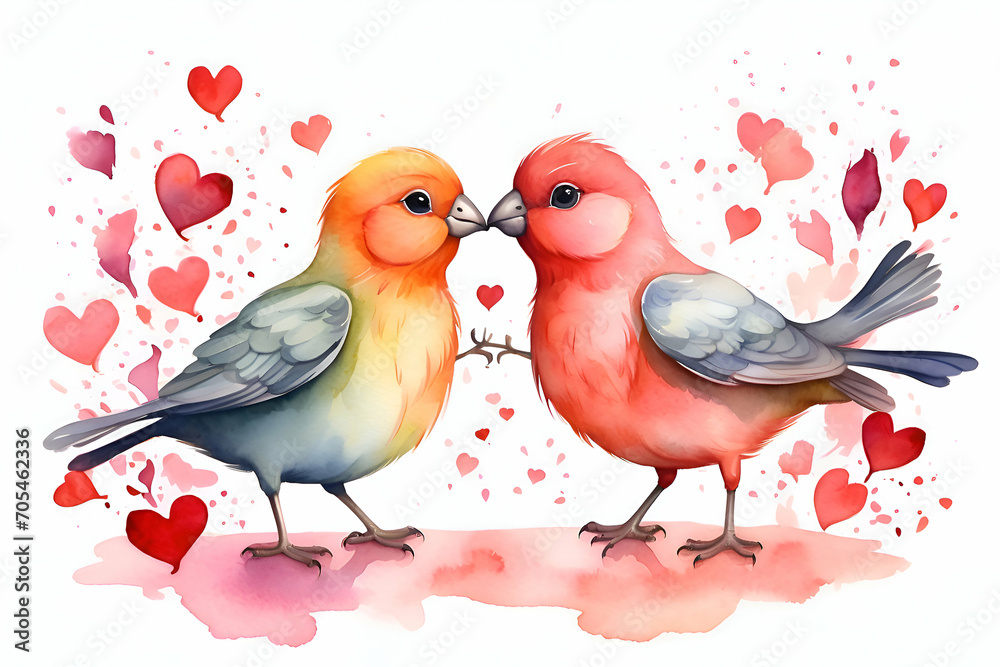 Watercolor art of two love birds 