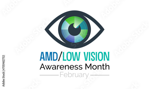 Amd/low vision awareness month observed every year in month of february. Vector health banner, poster, template design.