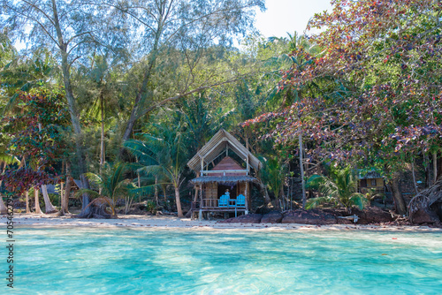 Koh Wai Island Trat Thailand near Koh Chang with a wooden bamboo hut bungalow on the beach