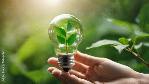 The forest and the trees are in the light. Concepts of environmental conservation and global warming plant growing inside lamp bulb over dry soil in saving earth concept Pro Photo 
