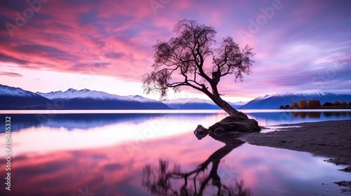 Dawn at That Wanaka Tree at Lake Wanaka In New Zealand