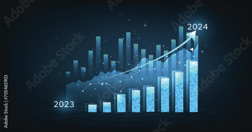 Business target and finance in 2024. Business chart with rising and uptrend line graph.trading stock market concept.Vector illustration.