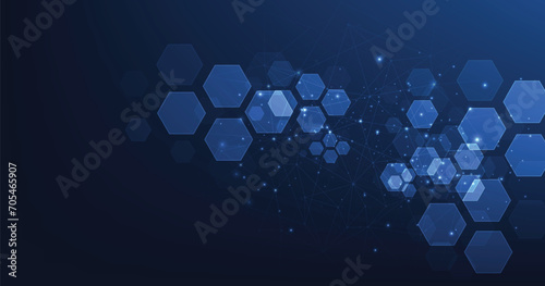 Vector hexagon technology background. Abstract hexagons background with lines and dots. Design for science, medicine, or technology. photo