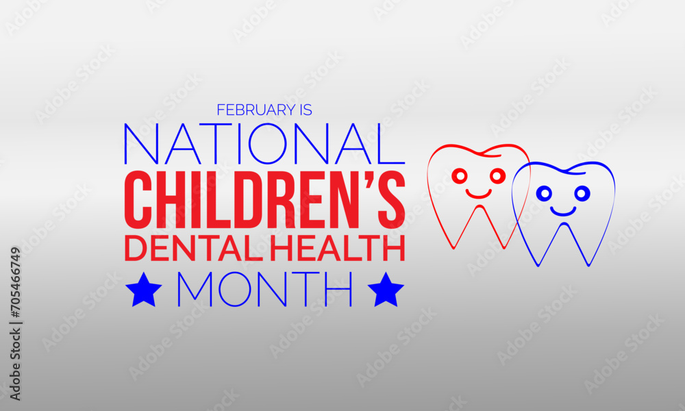 Fototapeta premium National Children’s Dental Health Month observed every year in month of february. Vector health banner, flyer, poster and social medial template design.