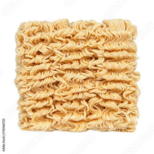 Raw instant noodles on white background