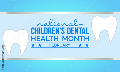 National Children’s Dental Health Month observed every year in month of february. Vector health banner, flyer, poster and social medial template design.