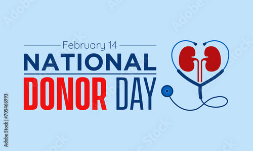 National Donor Day observed every year on february 14. Vector health banner, flyer, poster and social medial template design.