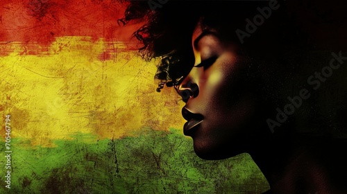 An African American Figure Against a Background of Red, Yellow, and Green. South African Flag, Black History Month, African American Culture, and the Strength of Black People. photo