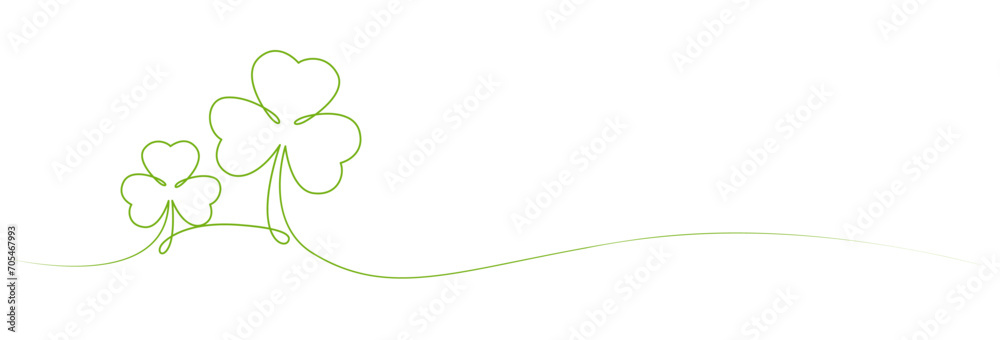 st patrick's day. line art clover vector sketch. outline shamrock. One continuous line drawing background, banner, illustration, simple design. Border frame isolated on transparent background.