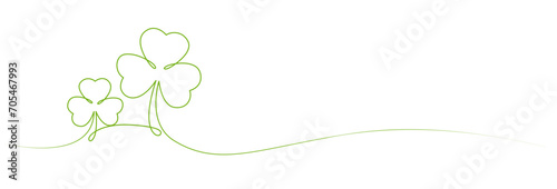 st patrick's day. line art clover vector sketch. outline shamrock. One continuous line drawing background, banner, illustration, simple design. Border frame isolated on transparent background.