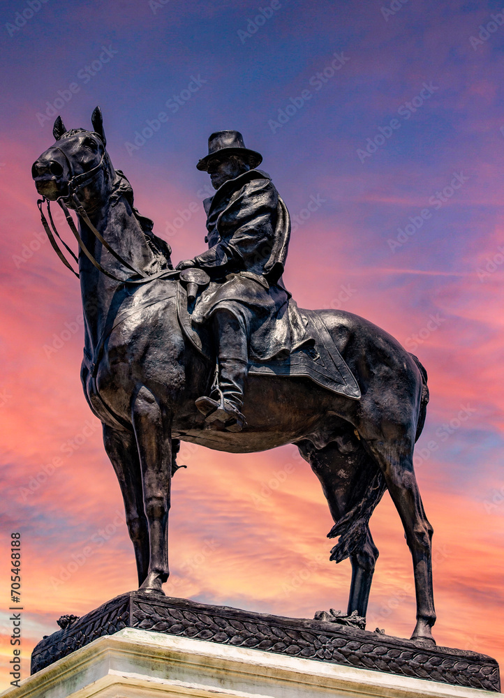 Vertical photo of the monument to the 18th US President Ulysses S. Grant, which is located in the vicinity of the Capitol in Washington DC, USA.