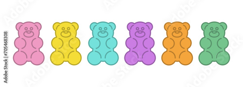 Colorful gummy jelly bears set. Vector cartoon illustration in white background