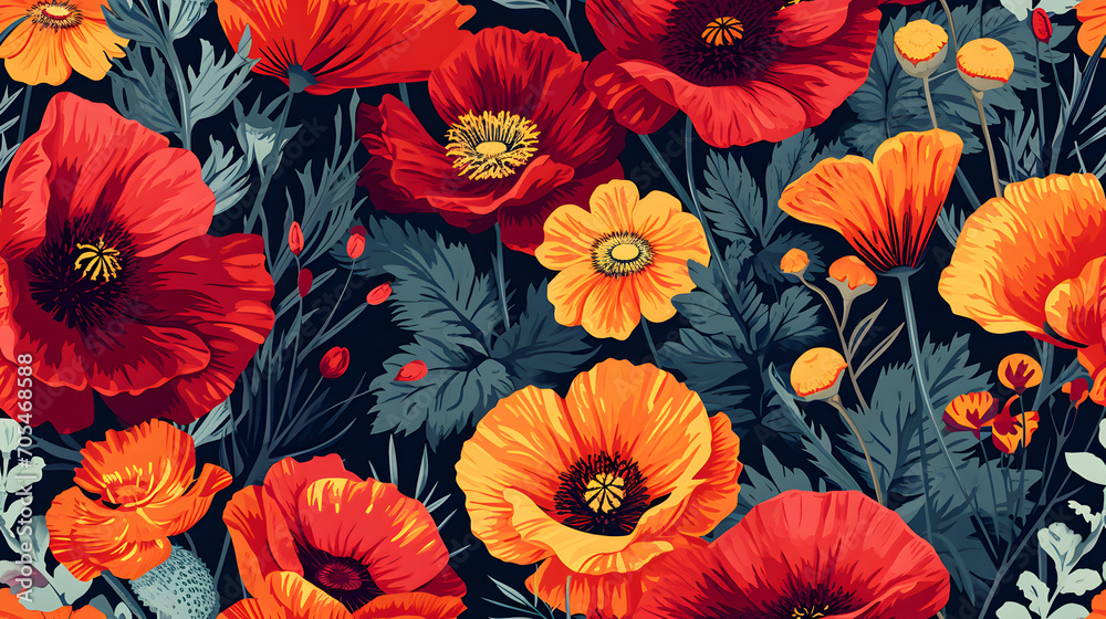 Seamless Festive Poppies Seamless Festive Poppies
