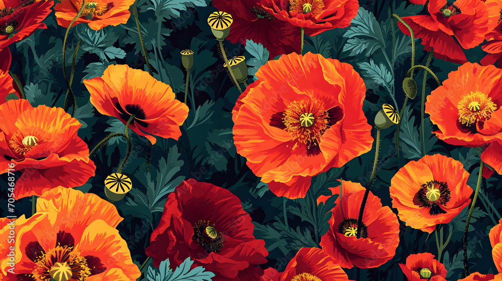 Seamless Festive Poppies