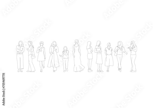 outline people drawing man woman vector illustration. isolated graphic person people isolated sketch simplicity hand drawn human continuous line. people stand design group business concept.