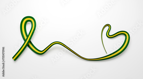 3d Flag Of Brazil Heart Shaped Shiny Wavy Awareness Ribbon flag On White Background 3d Illustration