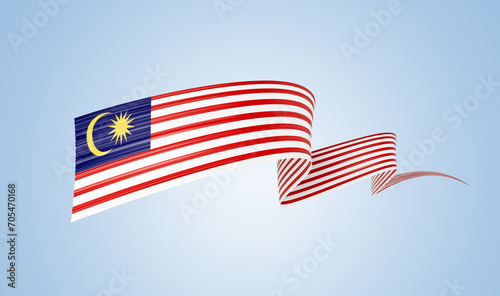 Photography 3d Flag Of Malaysia 3d Wavy Shiny Malaysia Ribbon Flag On Soft Blue Background 3