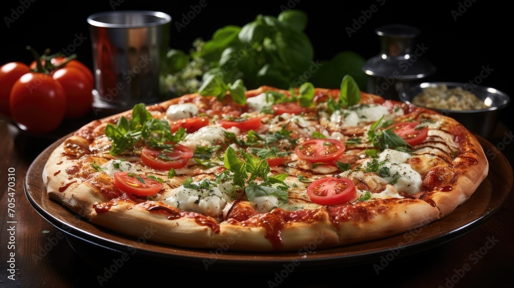 Margarita pizza with mozzarella cheese, basil and tomatoes Margarita pizza with mozzarella cheese, basil and tomatoes