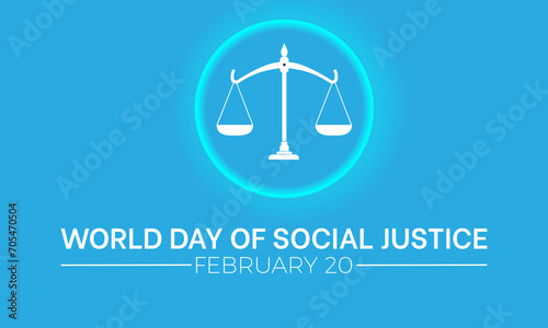 World Day of Social Justice celebrated every year of 20th February, Vector banner, flyer, poster and social medial template design.