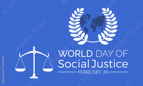 World Day of Social Justice celebrated every year of 20th February, Vector banner, flyer, poster and social medial template design.