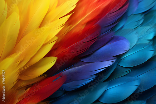 Colorful blue  yellow and red feathers of exotic parrot bird