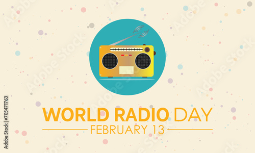 World Radio Day celebrated every year on 13th February. Vector banner, flyer, poster and social medial template design.