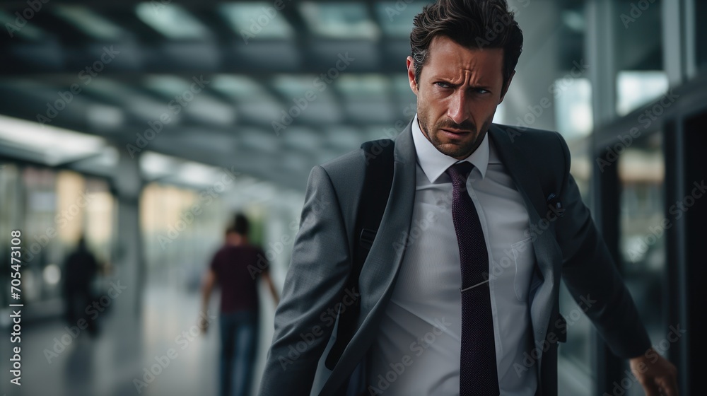 Fototapeta premium A man is walking with a sad expression 