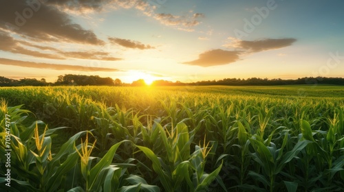 Countryside with sunset over corn field. Farmland with sunset © CStock