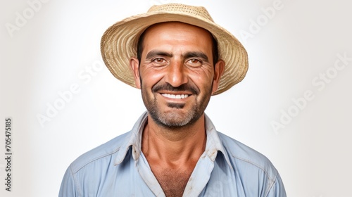 farmer looking at the camera and smiling, isolated on white background 