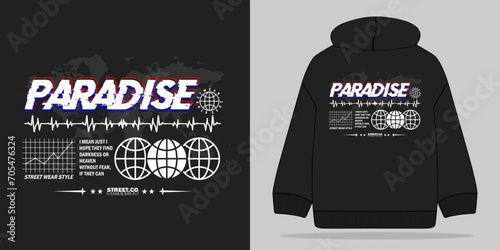 paradise typography, streetwear graphic design Abstract  illustration, for hoodie, urban style design, t shirt, etc photo