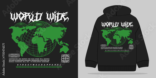 worldwide streetwear graphic design abstract illustration, for hoodie, urban style design, t shirt, etc